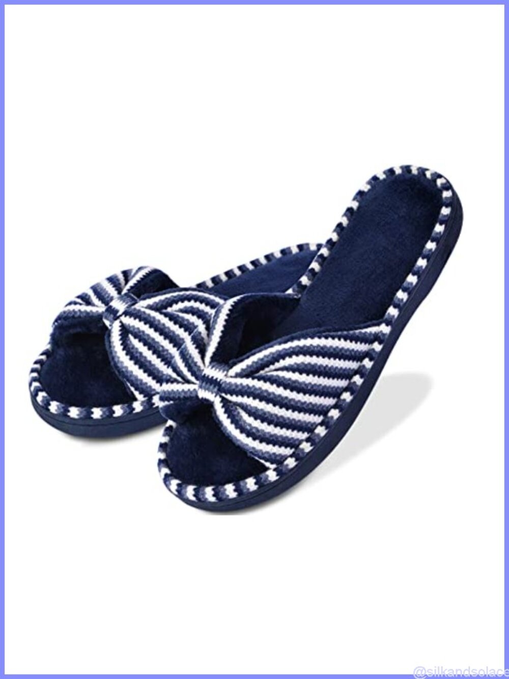 Women's Memory Foam Open Toe Slide Slippers with Bow, Cozy Terry Lining, Indoor
